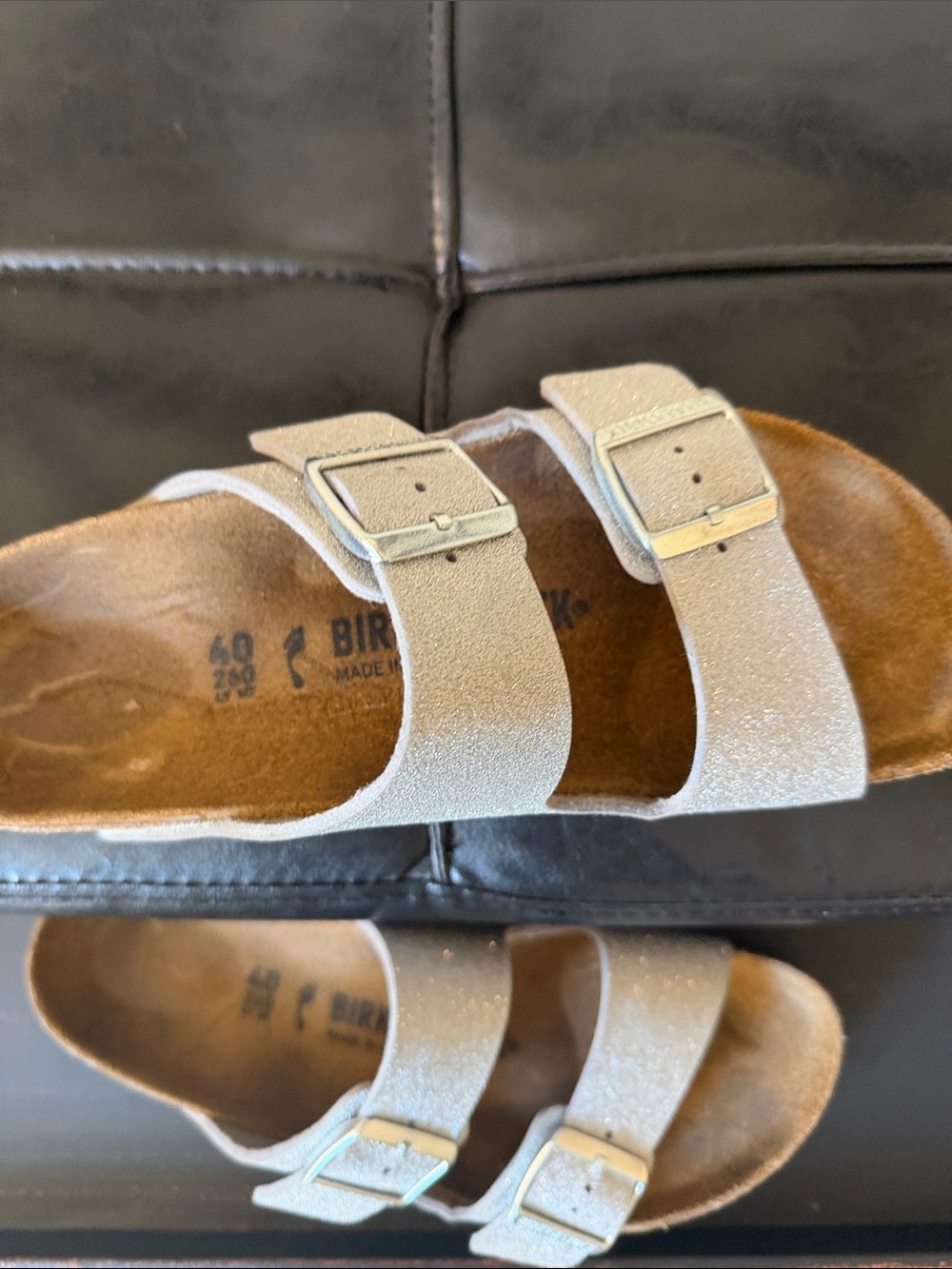 Birkenstock Silver Glitter Arizona Sandals with Dual Buckles Euro size 40 - Picture 3 of 11